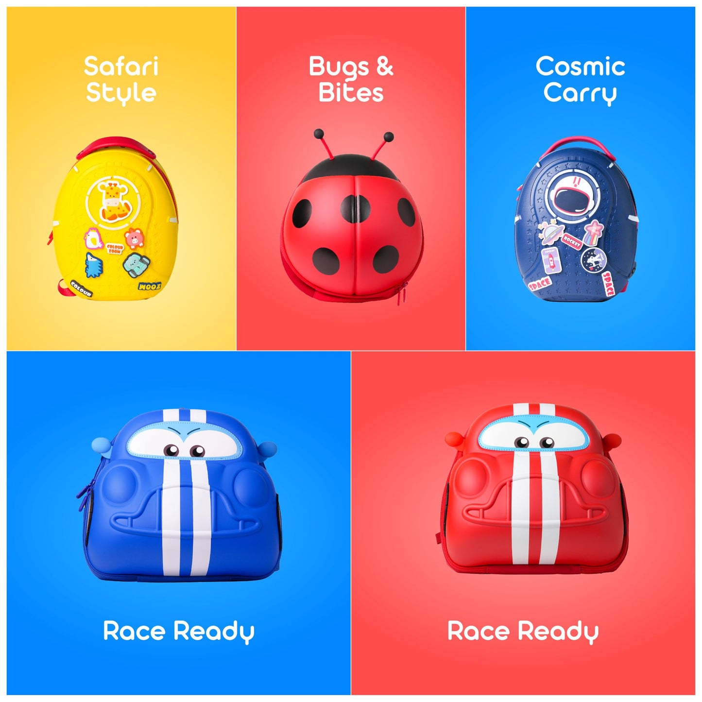 Grid showcasing other Bentotss Bento Bag designs, including "Safari Style," "Bug & Bloom," "Cosmic Carry," "Race Ready Blue," and "Race Ready Red"