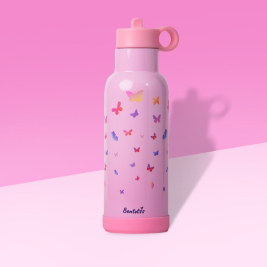 Butterfly Magic Pink Stainless Steel Bento Sipper with colorful butterfly print for kids