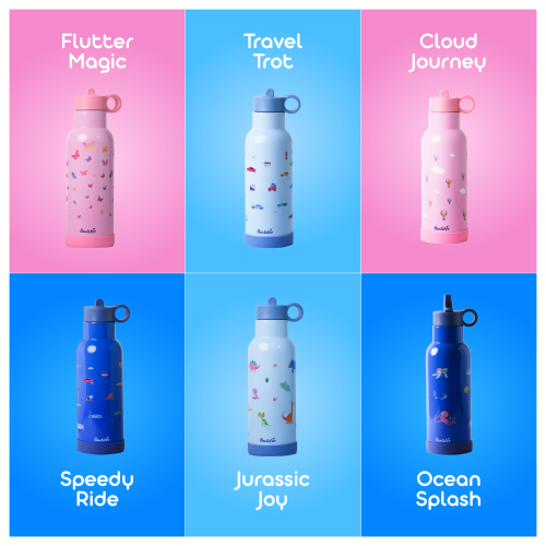 Bentotss Bento Sipper collection – Butterfly Magic, Travel Trot, Cloud Journey, Ocean Splash, and Speedy Streak designs
