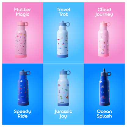 Bentotss Bento Sipper collection – Butterfly Magic, Travel Trot, Cloud Journey, Ocean Splash, and Speedy Streak designs
