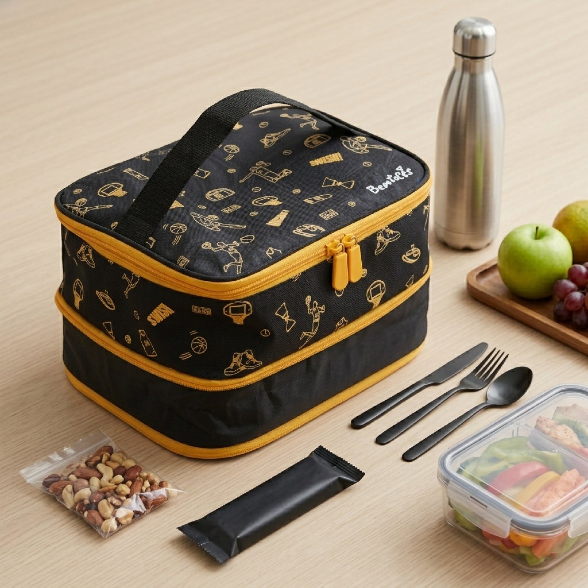 Basketball Lunch Bag Black and Orange Hue - Bentotss