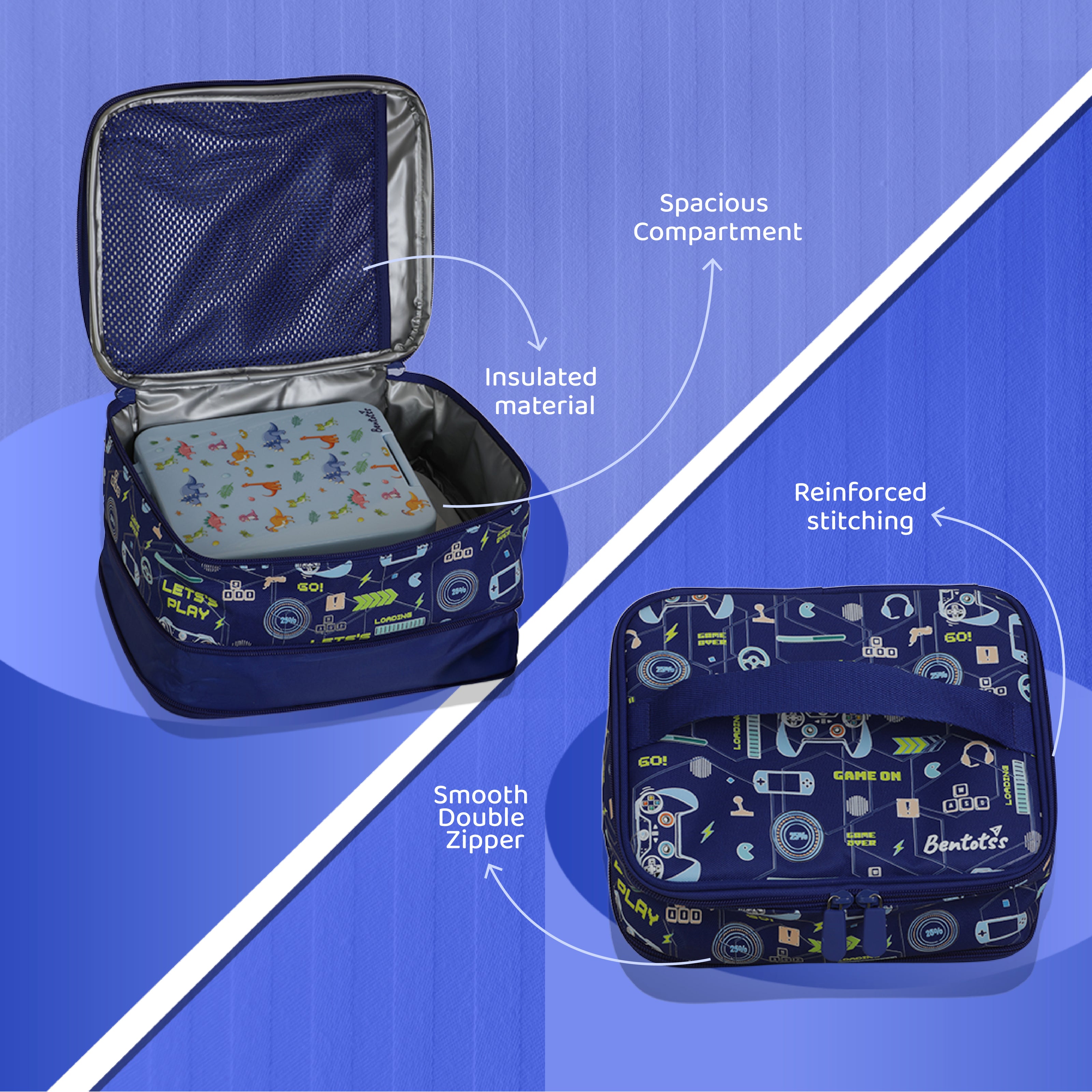 Video Game Lunch Bag Sapphire Blue - Bentotss