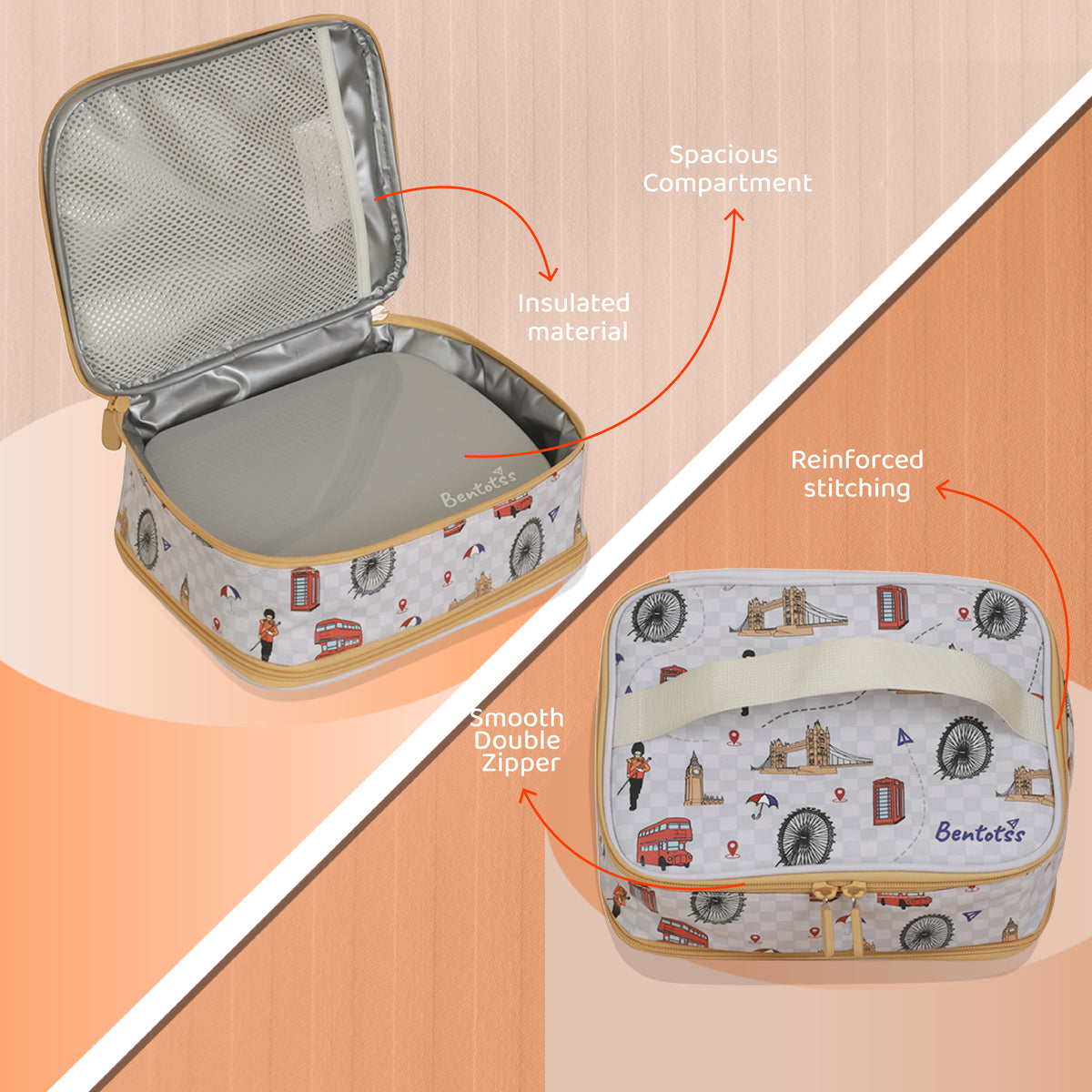 London Lunch Bag Warm Grey - Bentotss