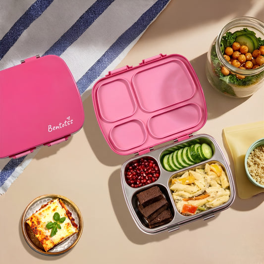 304 Stainless Steel 4 Compartment Leakproof Hot Pink Bento Lunch Box