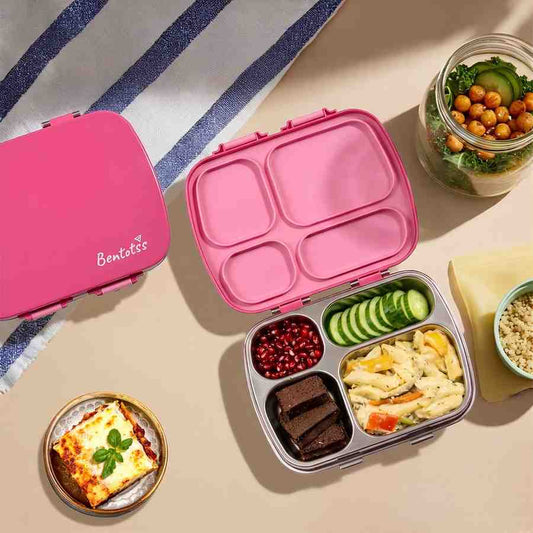 304 Stainless Steel 4 Compartment Leakproof Hot Pink Bento Lunch Box