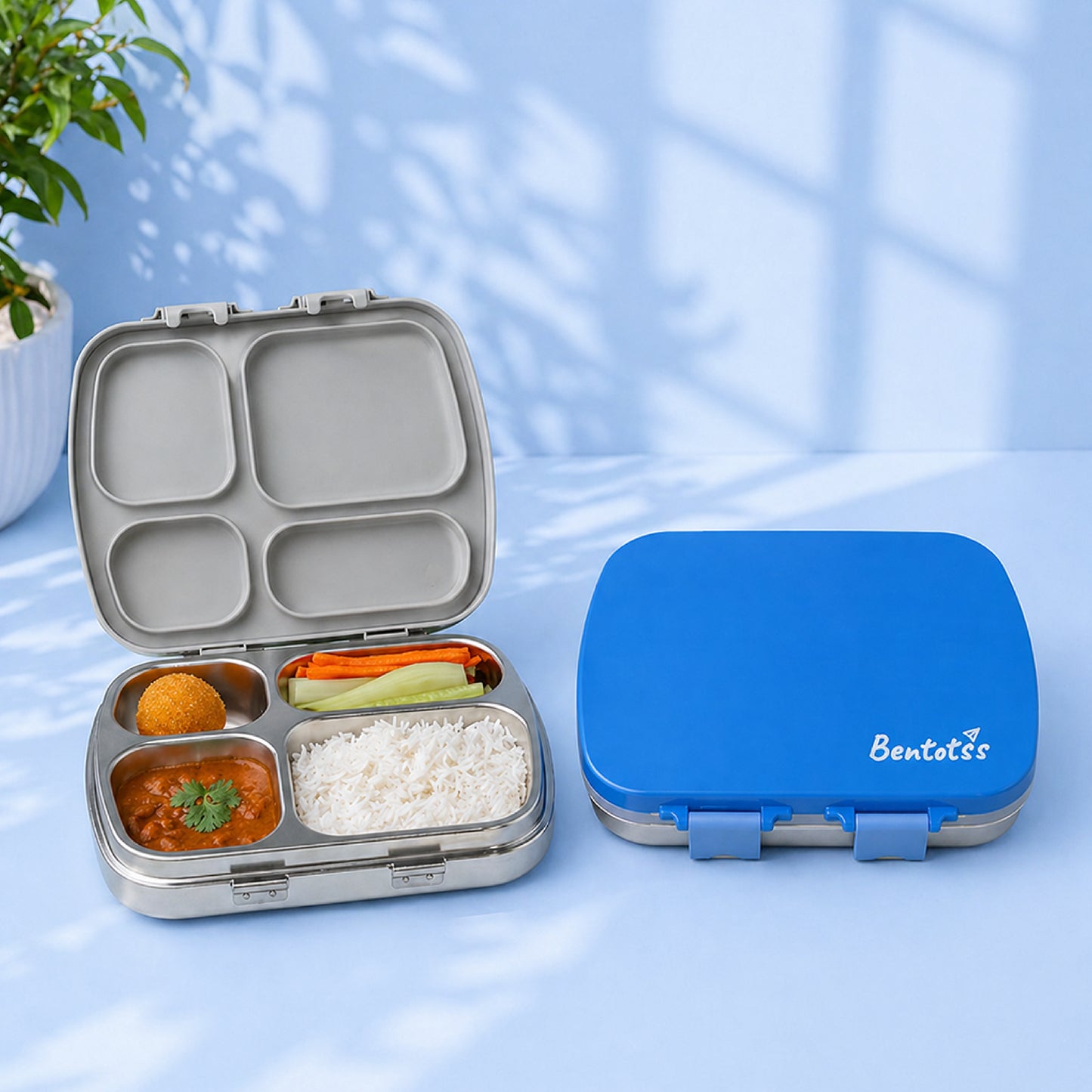 304 Stainless Steel 4 Compartment Leakproof Dodger blue Bento Lunch Box