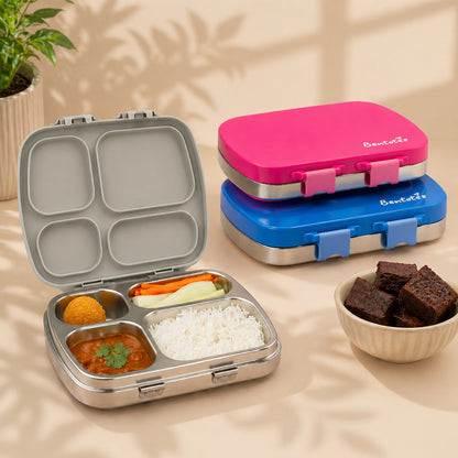 304 Stainless Steel 4 Compartment Leakproof Platinum grey Bento Lunch Box