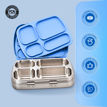 304 Stainless Steel 4 Compartment Leakproof Dodger blue Bento Lunch Box