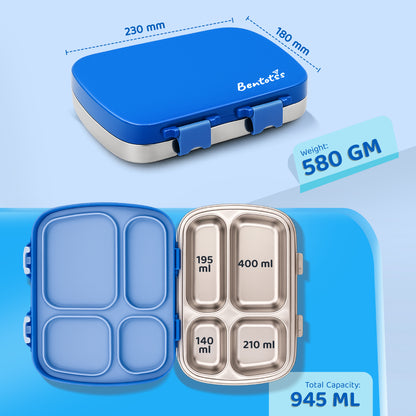 304 Stainless Steel 4 Compartment Leakproof Dodger blue Bento Lunch Box