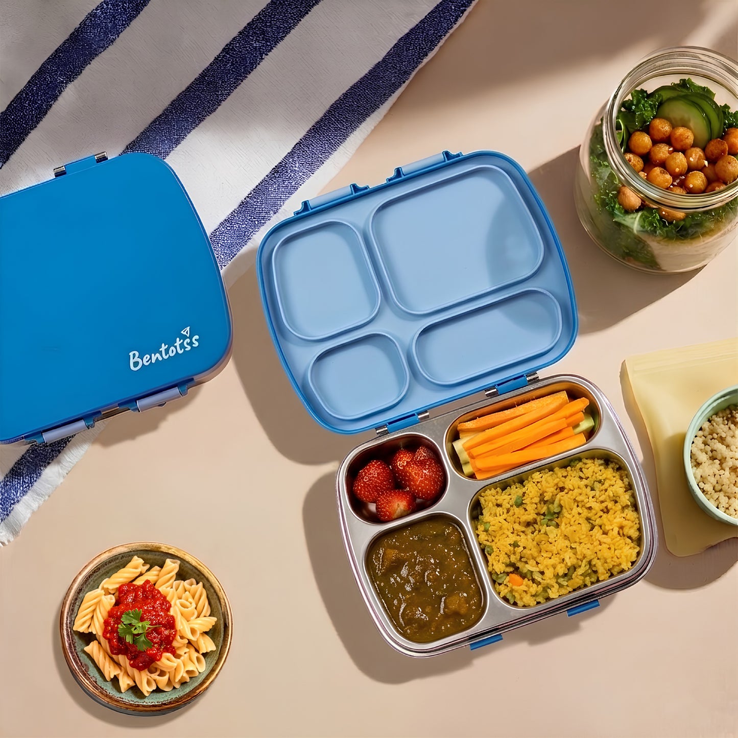 304 Stainless Steel 4 Compartment Leakproof Dodger blue Bento Lunch Box