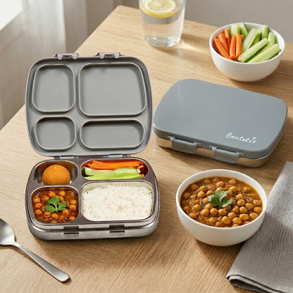 304 Stainless Steel 4 Compartment Leakproof Platinum grey Bento Lunch Box