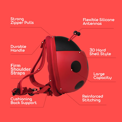 Bentotss Bento Bag highlighting features: Strong Zipper Pulls, Flexible Silicone Antennae, 3D Hard Shell Design, Large Capacity, and Reinforced Stitching