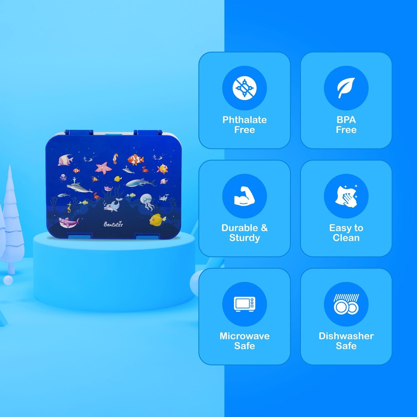 Bentotss bento box features including BPA-free, leakproof, microwave safe, and child-friendly design