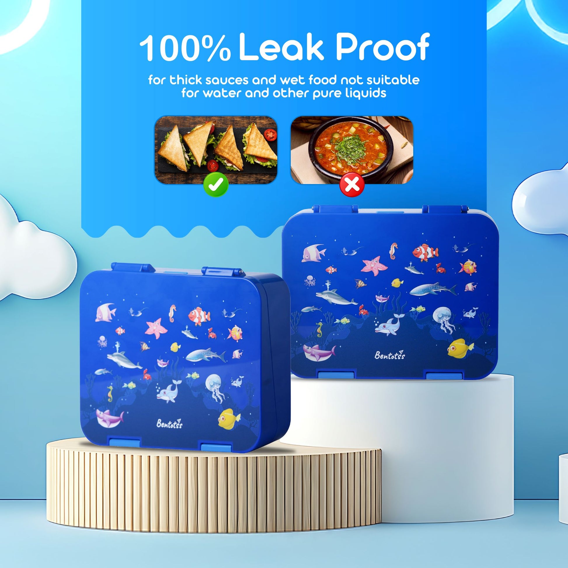 100% leak-proof Ocean Splash Bento lunchboxes by Bentotss with vibrant marine-themed designs for kids