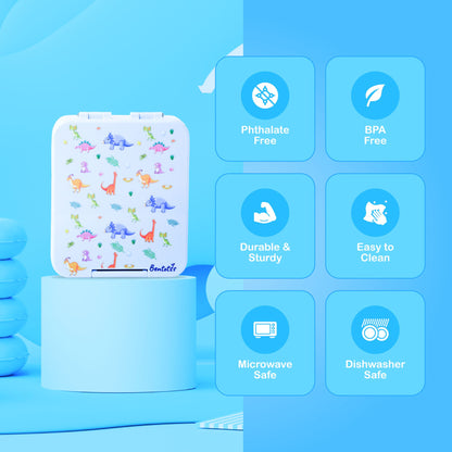 Bentotss lunchbox features including BPA-free, food safe, dishwasher safe, and microwave safe
