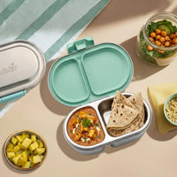 304 Stainless Steel Leakproof Ultramarine green Bento Lunch Box with 2 Compartments