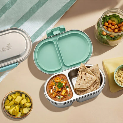 304 Stainless Steel Leakproof Ultramarine green Bento Lunch Box with 2 Compartments