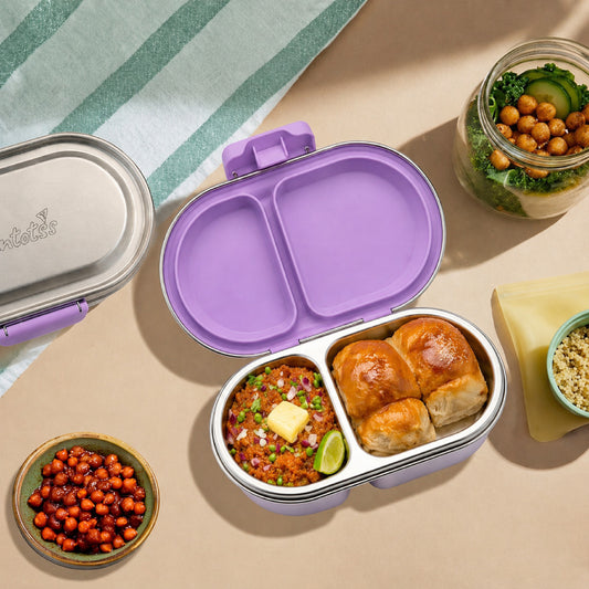 304 Stainless Steel Leakproof Soft Purple Bento Lunch Box with 2 Compartments
