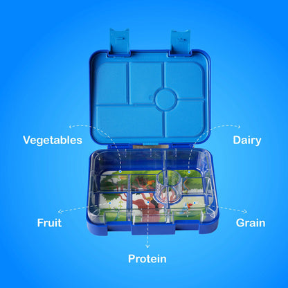 Interior view of Cosmic Carry Bento lunch box showing food compartments and airtight silicone seal