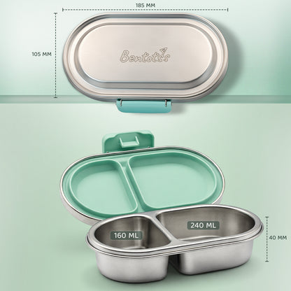 304 Stainless Steel Leakproof Ultramarine green Bento Lunch Box with 2 Compartments