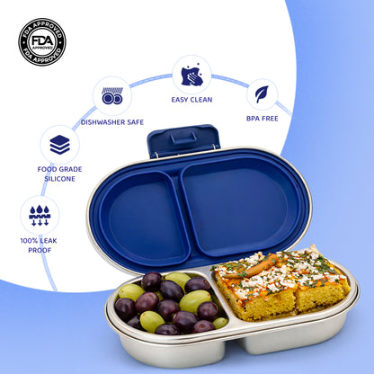 304 Stainless Steel Leakproof Navy blue Bento Lunch Box with 2 Compartments