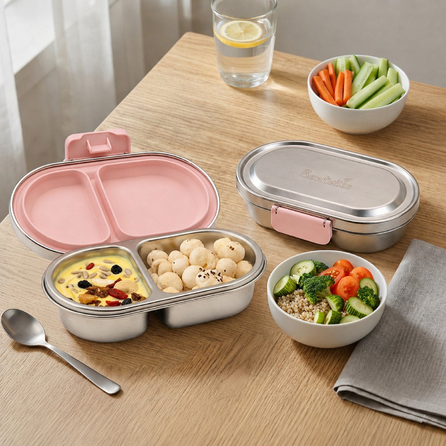 304 Stainless Steel Leakproof Heather peach Bento Lunch Box with 2 Compartments