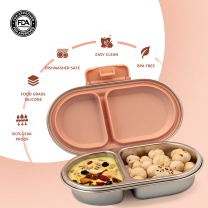 304 Stainless Steel Leakproof Heather peach Bento Lunch Box with 2 Compartments