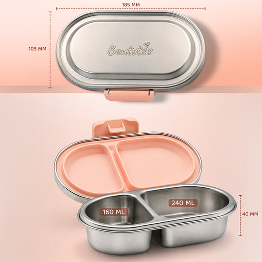304 Stainless Steel Leakproof Heather peach Bento Lunch Box with 2 Compartments - Bentotss
