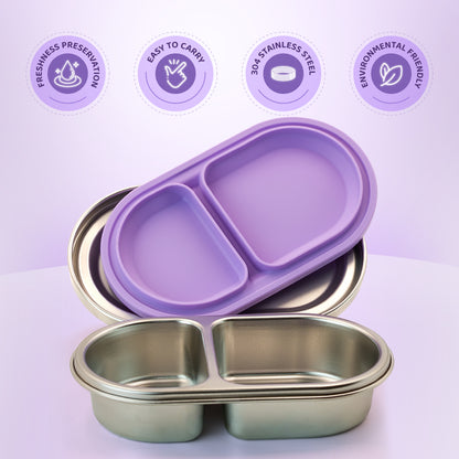 304 Stainless Steel Leakproof Soft Purple Bento Lunch Box with 2 Compartments
