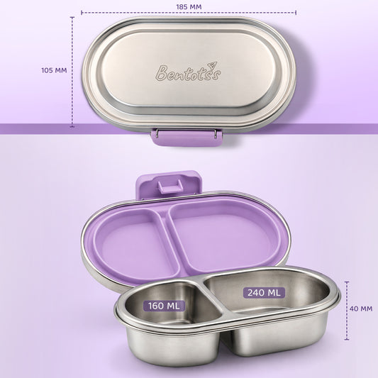 304 Stainless Steel Leakproof Soft Purple Bento Lunch Box with 2 Compartments - Bentotss