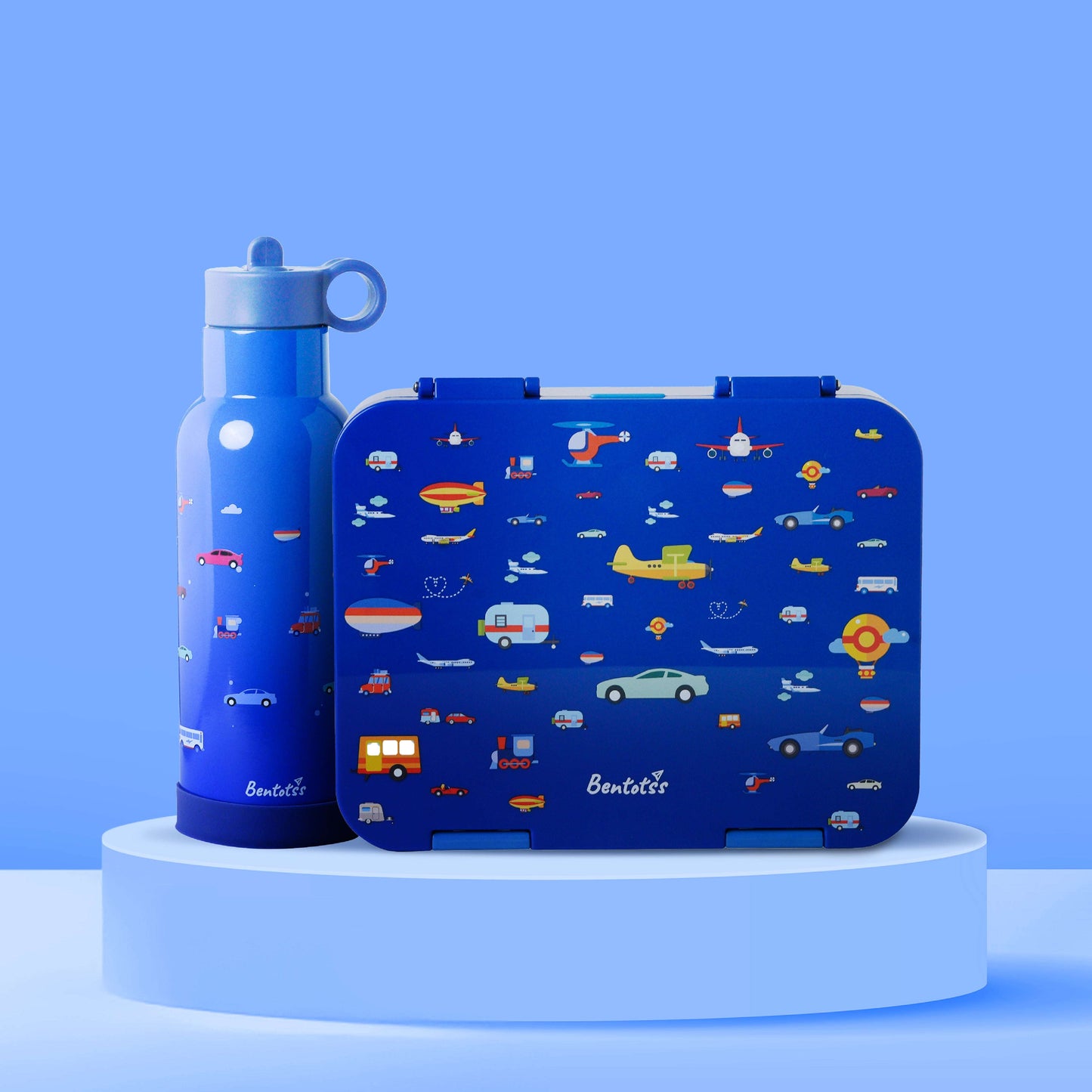 Cosmic Carry lunch box and sipper combo blue space theme design with rockets, planets, and stars for kids
