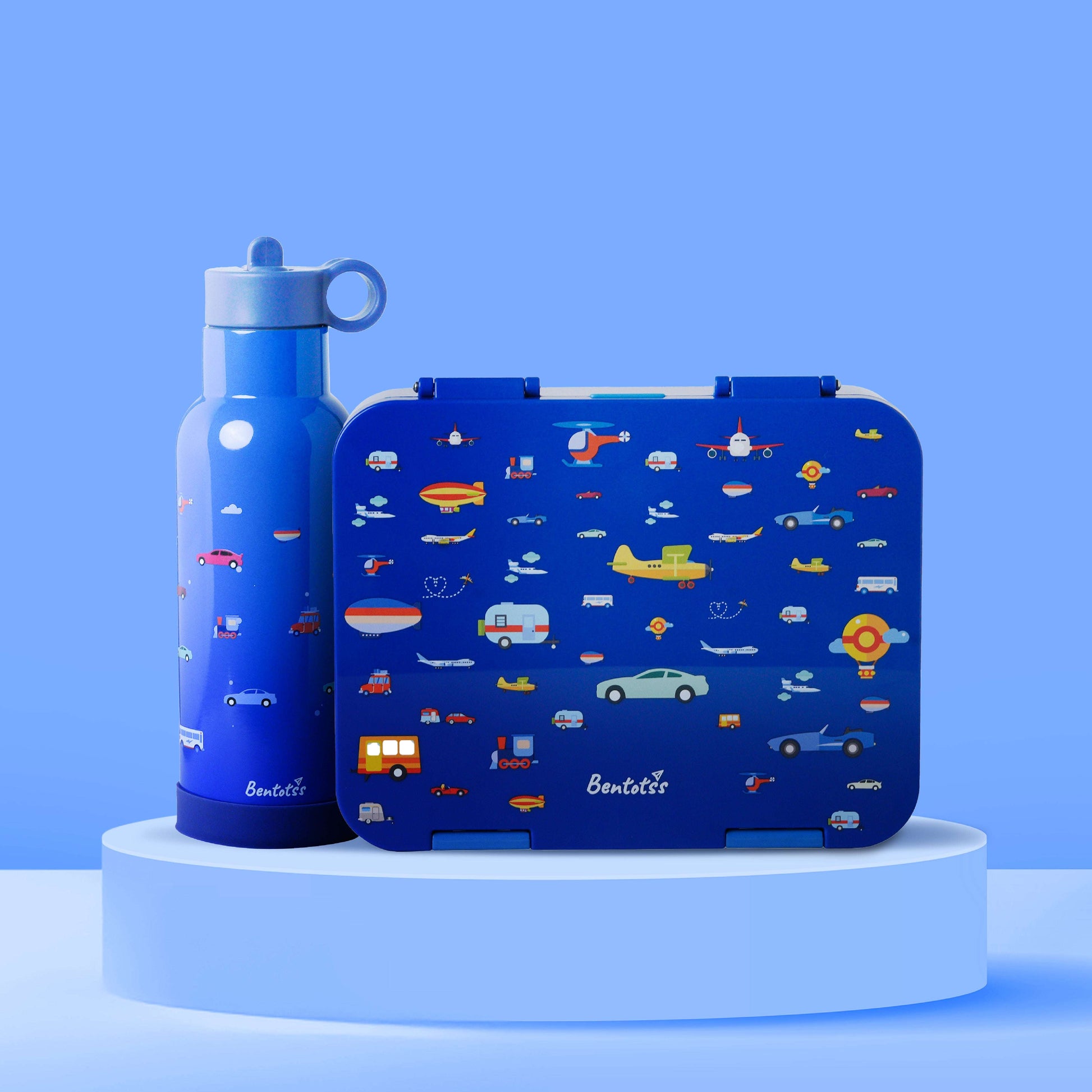 Cosmic Carry lunch box and sipper combo blue space theme design with rockets, planets, and stars for kids