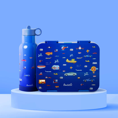 Cosmic Carry lunch box and sipper combo blue space theme design with rockets, planets, and stars for kids