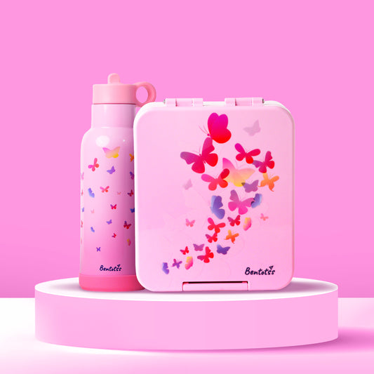 Butterfly Magic Bentotss lunch box and sipper combo pink butterfly design matching set for kid
