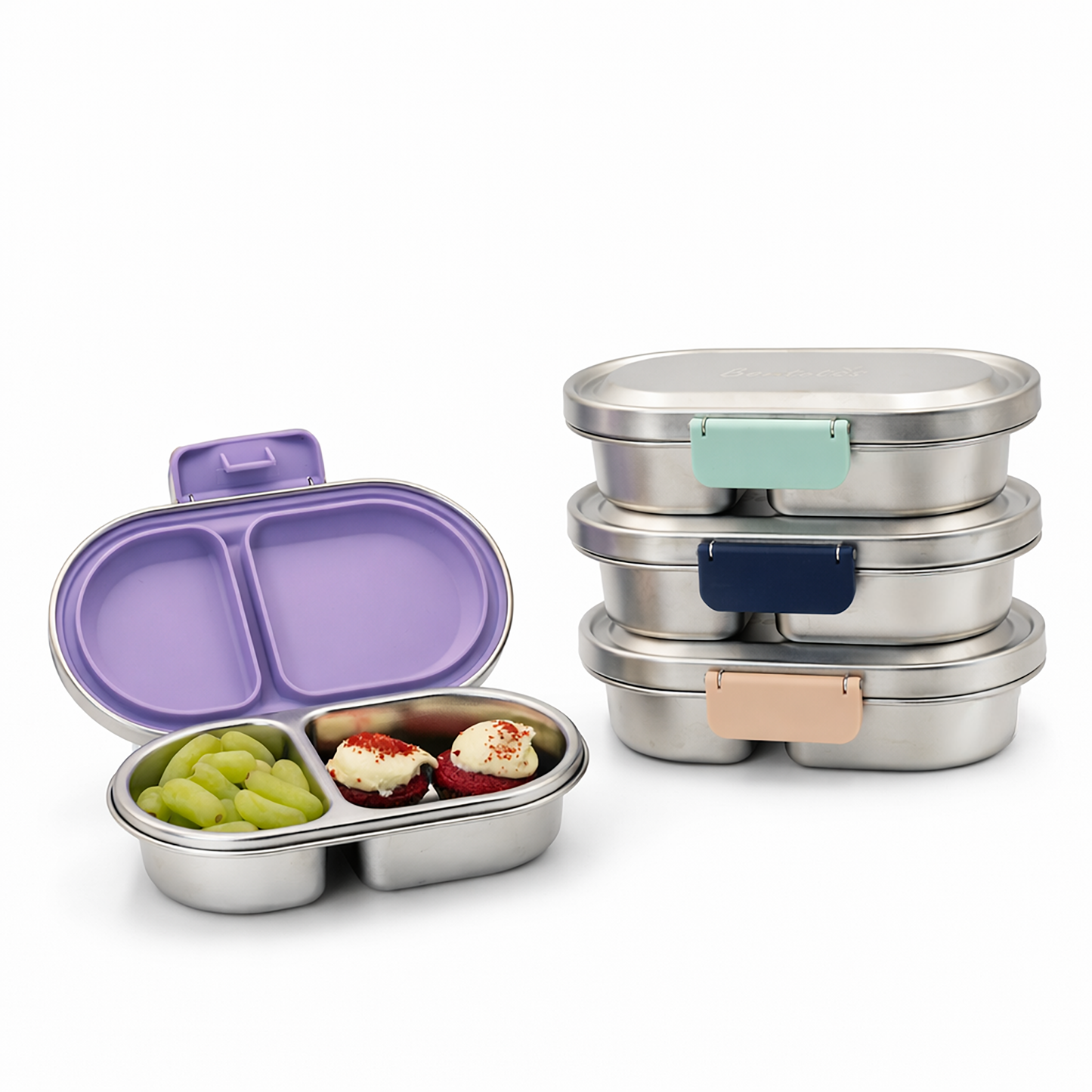 304 Stainless Steel Leakproof Soft Purple Bento Lunch Box with 2 Compartments
