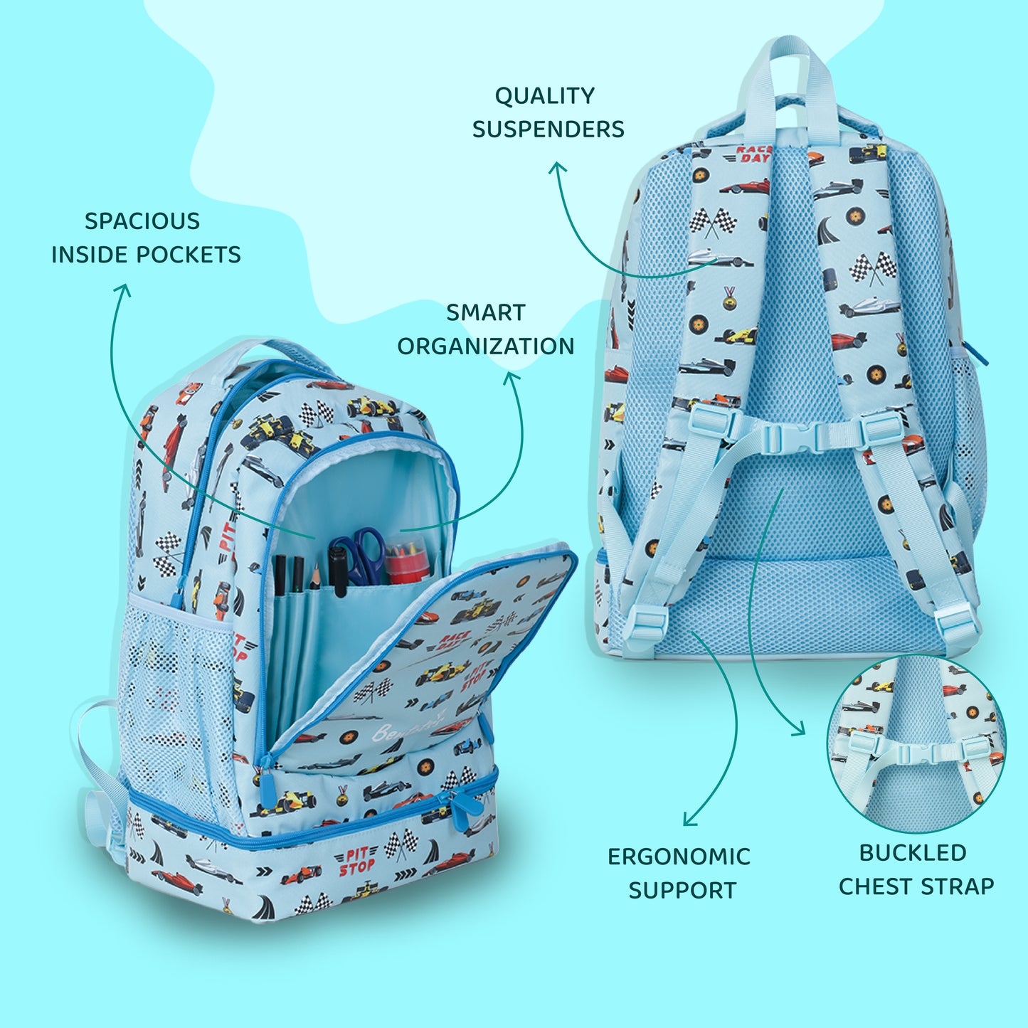 Double-Decker Backpack for Kids - Sky Blue