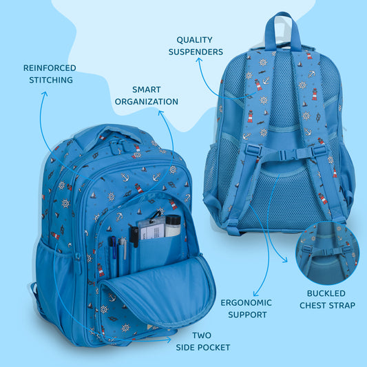 Single-Decker Backpack for Kids - Cyan Blue