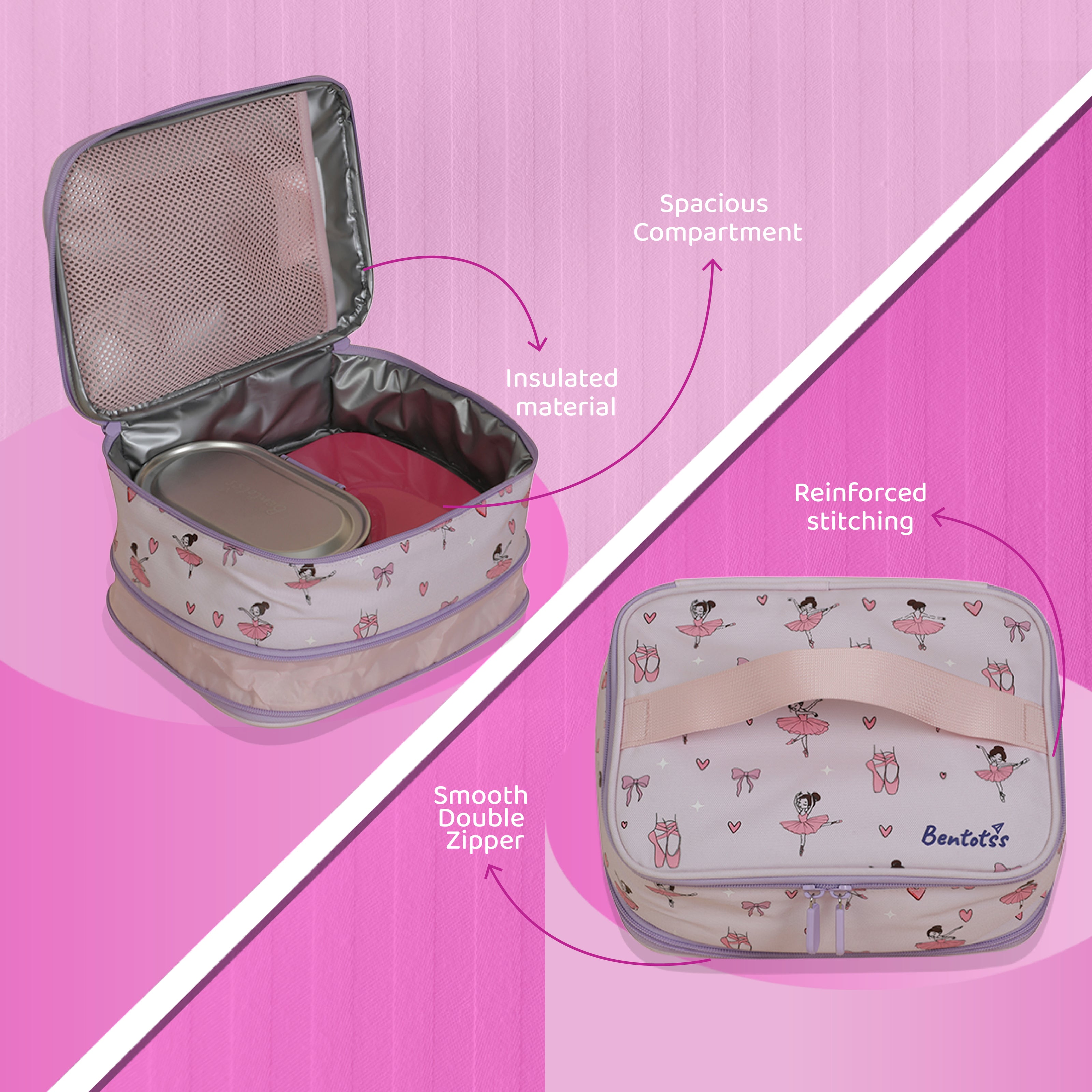 Ballet Lunch Bag Pastel Pink and Lavender Bloom - Bentotss
