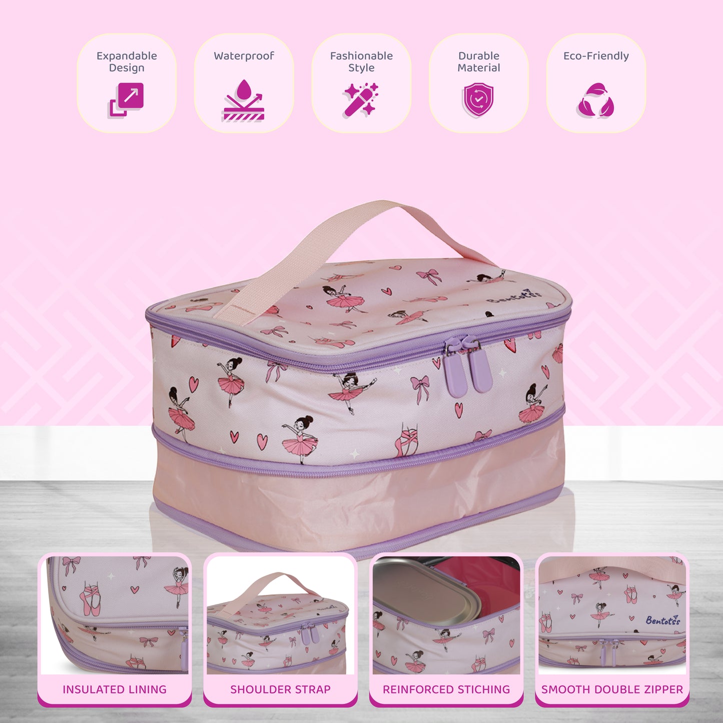 Ballet Lunch Bag Pastel Pink and Lavender Bloom