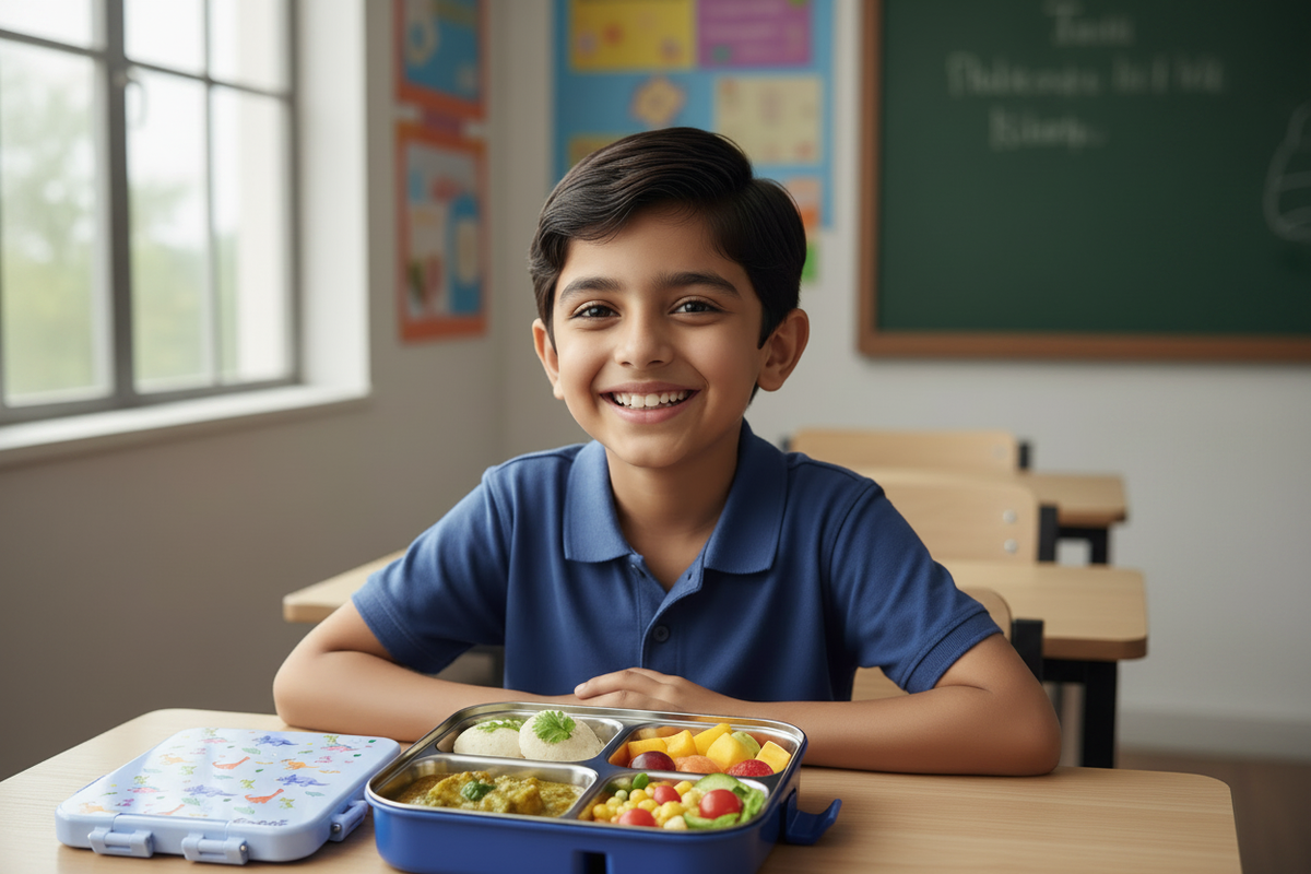 School Kid with Bentotss Dinosaur Bento Box